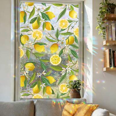 1/5 pièce Film électrostatique pour fenêtre toutes saisons, autocollant en vinyle amovible, motif citron et branche, chrysanthème, pour la décoration des chambres à coucher et des vitrines de magasin, décoration d'intérieur.