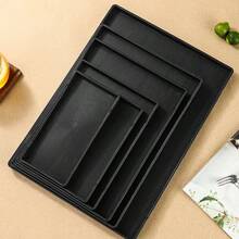 1pc Faux Wood Grain Rectangular Serving Tray, Restaurant Hotel Beverage Tray, Hotel Toiletries Display Plate - Black - View 3