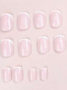 24片中号方形美甲贴纸套装，瞬间提升您的美甲档次。简约白色边框，法式全覆盖设计，包含1张贴纸和1个迷你指甲锉，适合女性和女孩日常佩戴，是办公室美甲的理想之选。 - 彩色 - 查看 3