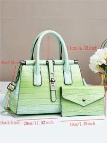 Ensemble de 2 sacs à main élégants en texture crocodile, sac cabas multifonctionnel grande capacité, design à la mode, nouveau sac carré élégant pour femme, sac à main bandoulière polyvalent et décontracté, grande capacité, idéal pour les voyages et le shopping. - Vert - Voir 2