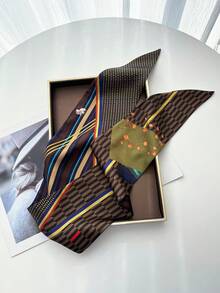 1pc Reversible Horse Chain Print Satin Scarf, Suitable For Dress, Shorts, Belt, Bag, Hat, Ribbon, Waistband - Brown Elephant - View 2