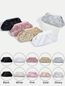 1个女孩新款时尚亮片优雅晚宴包，蕾丝花朵串珠链条单肩斜挎包，青少年单肩包，手拿包，晚宴包，链条包，零钱包，钱包，适合日常、派对、旅行，理想的礼物 - 彩色 - 查看 1