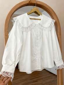 ii Loose Peter Pan Collar Long Sleeve Shirt White Spring - White - View 2