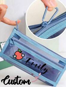 Personalized Transparent Large Capacity Pencil Case, Fashion Minimalist Pencil Bag, High Capacity Nylon Mesh Breathable Exam/Student Stationery Bag, Mesh Pencil Pouch, Minimalist Student Supplies Storage Box, Back To School Learning Supplies - Multicolor - View 3