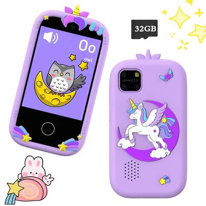 Teléfono inteligente de juguete para niños de 3 a 12 años, pantalla táctil de 2.8 pulgadas con doble cámara, incluye tarjeta de memoria de 32GB, juegos de música y aprendizaje del ABC, regalo ideal de Navidad/cumpleaños para niños y niñas en 2026