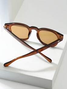 1pc Men's Oval Frame High-Quality Personalized Minimalist Fashion Glasses, Suitable For Casual, Holiday, Travel, Party, And Daily Wear - Tea Frame Tea Slices - View 3