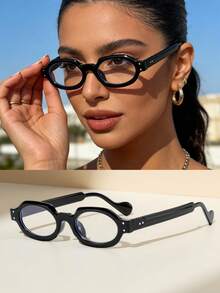 Un nuevo par de gafas ovaladas de montura pequeña, portátiles y para uso al aire libre, de estilo hongkonés, de alta gama, adecuadas para el trabajo de oficina, el uso de computadoras, teléfonos móviles y para e-sports. - transparente - Ver 3