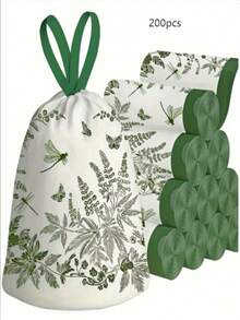 加厚抽绳垃圾袋，家用，每卷100个，抽绳设计 - 大号聚乙烯垃圾袋，适用于厨房和浴室，高品质花卉图案，优质易撕便携式垃圾袋，新材料，轻便耐用，非常适合家庭使用，是春节/母亲节/情人节/节日派对用品的理想之选。 - 彩色 - 查看 7