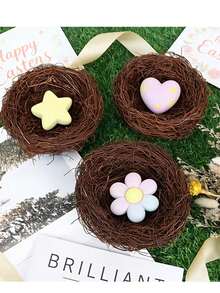 4个仿真鸟巢，手工工艺鸟巢，家居花园户外节日春季装饰，仿藤编织鸟巢，DIY藤编鸟巢装饰，干木鸟巢道具，适用于所有房间，非鸟类爱好者的最佳选择，复活节派对乡村鸟笼，节日礼物的最佳选择 - 彩色 - 查看 8