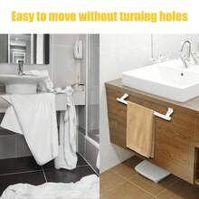 1pc Stainless Steel Towel Rack, No Drilling Required Bathroom Towel Hanger, Kitchen Rag & Glove Hanging Rod, Cabinet Door Mounted Rag Hook - Pure White - View 6