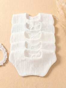 5pcs/Set Newborn Baby Soft & Skin-Friendly White Bibs, Suitable For Daily Use - Multicolor - View 8
