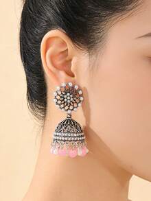 Vintage Style Flower Drop Earrings With Faux Pearl Decor,Charming Beads Tassel Earrings Jewelry For Women's Daily Wear,Festival /Ramadan Accessories Gifts - Pendant Type - View 4