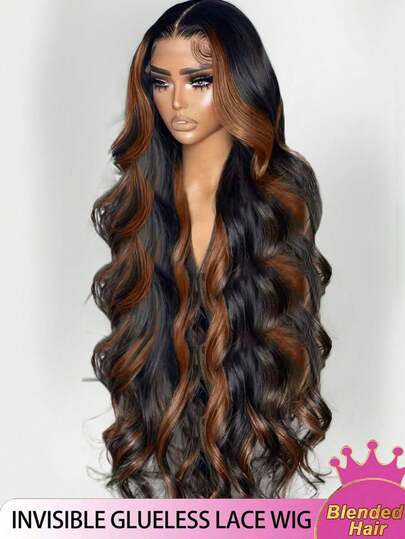 30英寸挑染蕾丝前假发，真人混纺发丝，4/27渐变蜂蜜金假发，女士款，13x4高清透明蕾丝前假发，200%密度，彩色混纺假发，预先拔毛，带婴儿发