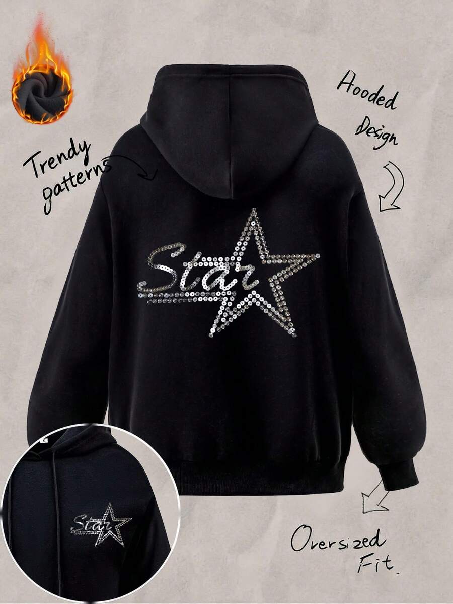 女式保暖連帽衫衛衣，帶口袋抽繩，秋冬厚實面料保暖抓絨襯裡，裝棉質女士上衣，趣味閃亮星星圖案印花，落肩hoodie Curve oversize運動衫，百搭，氛圍感/復古風/高街風/英倫風/學院風，春夏服裝長袖，適合較搭冷天氣服裝長袖上衣，四季通用上衣，triplyhoodie seeater，情人節情侶衛衣，男女同款衛衣，約會，浪漫出行，節日送禮，sudaderas de mujer，sudaderas de mujer invierno，sudadera，ropa invierno de mujer，vestiti，winter，apolar mujer，forromal polar，capucha，sudaderapola mujer，forrohn polar，capucha，sudaderapol women， casual，geschenke，noistamujer，summer， spring，beach，birthday，going out，casual， vacation，y2k，黑色上衣 - 黑色 - 查看 1