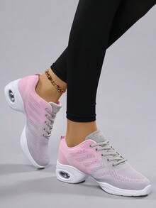 女士舞蹈鞋，软底，透气网面，四季皆宜，适合健身、方块舞、现代舞等。 - 灰粉紅色 - 查看 3