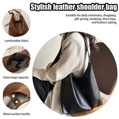 Slouchy Hobo Bag, Large Capacity Leather Look Shoulder Bag For Women, Extra Large Tote Holds Tablet, Soft Casual Purse With Metal Closure, Crossbody Boho Handbag For Daily Commute, Travel, Shopping.