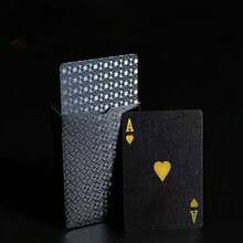 Premium 1PC Golden Black Checkered Playing Cards Waterproof Flexible Matte Durable Ideal For Poker Parties Card Games Gifts And Special Occasions Comes With Protective Box - màu đen - Xem 6
