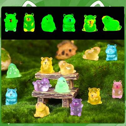 6Pcs Luminous Mini Resin Capybara Miniature Capybara Ornament Charms, Glow In The Dark Tiny Capybara Figurines Resin Small Animals For DIY Craft Garden Landscape Potted Plant Aquarium Decoration(Random Color)