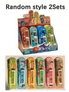 2套意大利Brainrot自动铅笔，配0.5mm铅笔芯，Tung Tung Tung Sahur Tralalero Tralala Press Pencils Kit Bombardiro Crocodilo Lirili Larila Glorbo Frutto Drillo 学生学校办公文具套装 - 彩色 - 查看 6