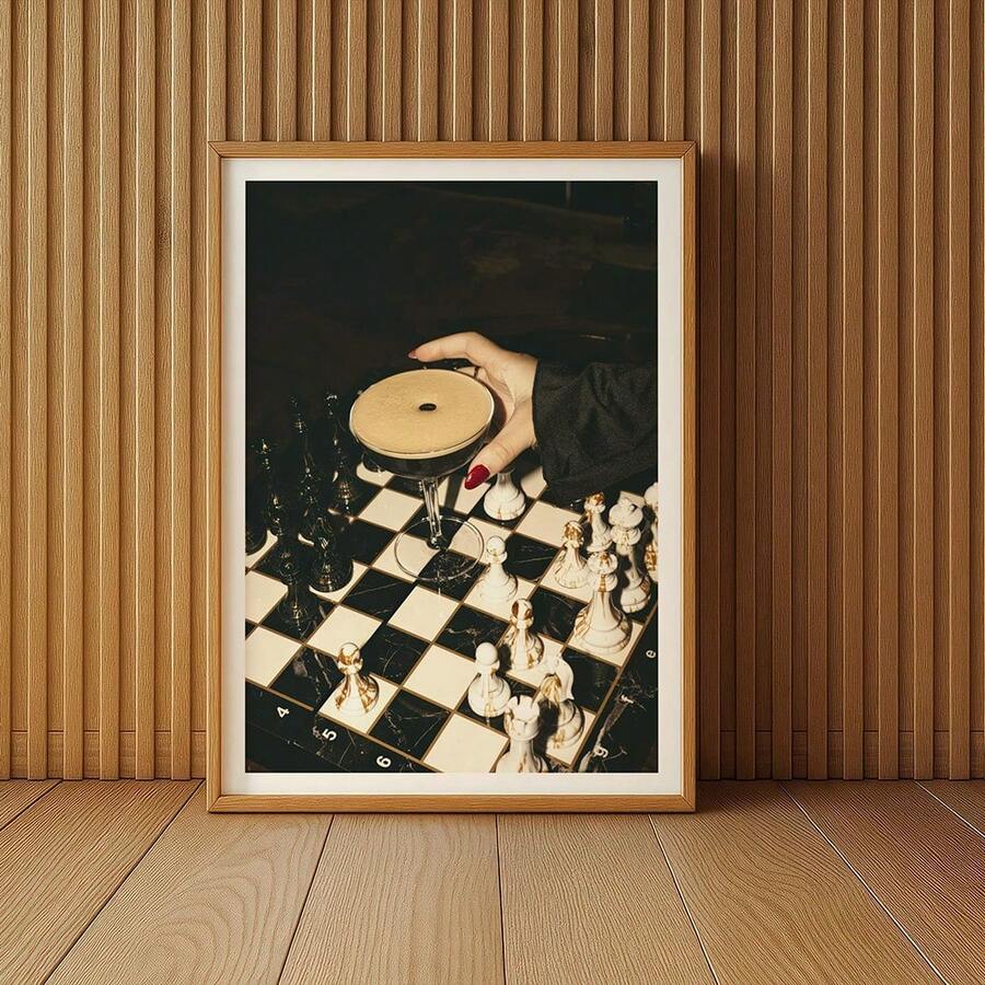 1 pieza Espresso Martini en impresión de ajedrez, arte de pared de carrito de bar retro, suministros de decoración de habitación estética, adecuado para decoración de sala de estar, decoración de dormitorio u otra habitación, sin marco - Multicolor - Ver 1