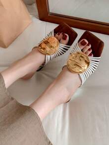 Phong cách & Sang trọng! Sandal La Mã cổ điển đan thủ công, gót trung bình, hàng mới về. - Màu be - Xem 5