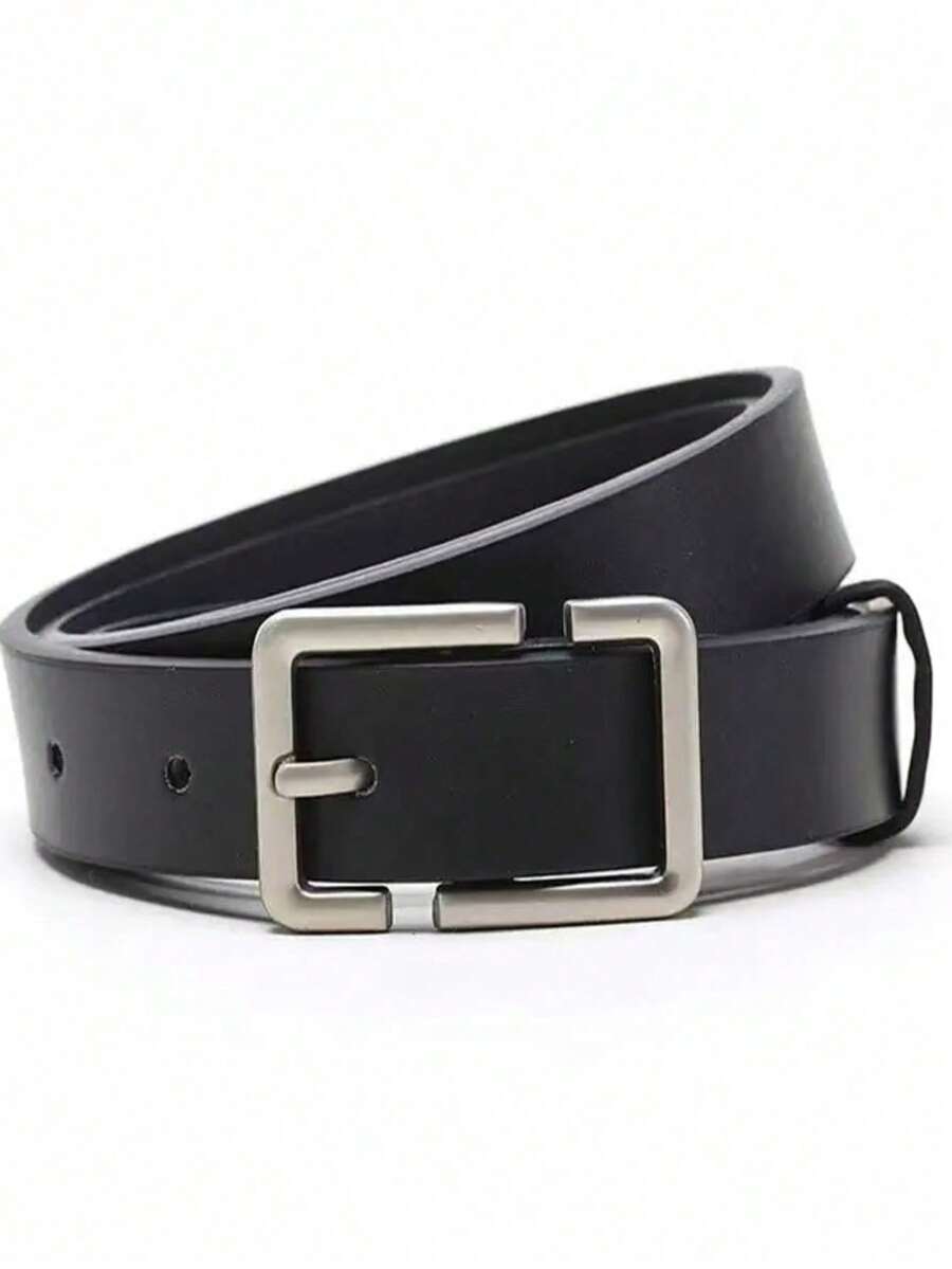 1pc Buckle Belt, Minimalist Unisex Waist Belt, Fashion Personalized Buckle, Suitable For Young People, Students, Casual, Pants - Black - View 1