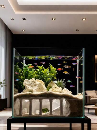 3D罗马柱水下洞穴装饰，鱼类、虾类、爬行动物和两栖动物的藏身之处，精美的玻璃容器装饰品，爬行宠物的理想栖息地