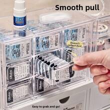 1pc Transparent Multi-Compartment Contact Lens/Jewelry Storage Box, Drawer Style Organizer, Dust-Proof Clear Case - Clear - View 7