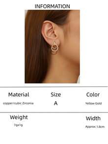 2pcs Geometric Copper Zirconia Oval Stud Earrings, Suitable For Women's Daily, Date, Party Wear - Yellow Gold - View 11