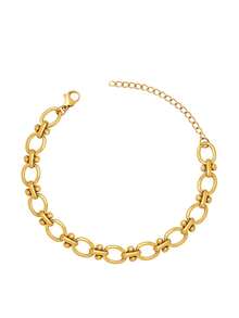 1 pieza Pulsera de hombre, pulsera de cadena de acero inoxidable hueca y ovalada hecha a mano, accesorio casual de regalo (cantidad de eslabones/cuentas al azar) - Dorado - Ver 5