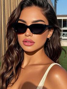 1 Pair Of Cat Eye Black Frame Fashion  For Women And Men, Suitable For Electronic Music Festivals, Travel, Vacation, Sports Style, Driving, Holiday Outfits, Beach, Outdoor Wear, Summer Accessories, Family Outings, UV Protection, Golf, Hiking, Elegant Attire, Street Style Accessories, Holiday Atmosphere, Sports, Parties, Outdoor Activities, Street Style, Fishing, Outdoor Activities, Vacations, Sun Protection, Holiday - Black and Gray - View 1