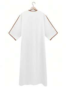 Bata bordada para hombres en Eid, Tobe marroquí, Tobe de unicolor, Gandura de punto para hombres, Bata tradicional árabe Gandura para hombres - Blanco - Ver 3