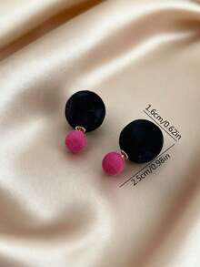 1 Cặp Hoa tai đính đá hình quả bóng màu tương phản cổ điển dành cho nữ, Thiết kế mới Hoa tai đơn giản và ngọt ngào, Thích hợp cho mùa thu/đông - Nhiều màu - Xem 3