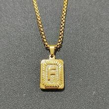 1pc Men's Bestselling Stainless Steel Square Letter Pendant Necklace, Personalized Letter Necklace, Hip Hop Jewelry - Yellow Gold - View 32