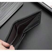 1pc Men's Short Wallet, High-End PU Leather, Litchi Grain Zipper Card Holder Coin Purse, Men's Business Wallet, Valentine's Day Gift, Father's Day Gift - Coffee Brown - View 6