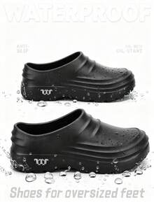 1 Pair Extra Large Size Men's Waterproof, Anti-Slip, Oil-Resistant, Durable Work Shoes For Kitchen, Chef, Hotel, Food Factory - Black - View 1