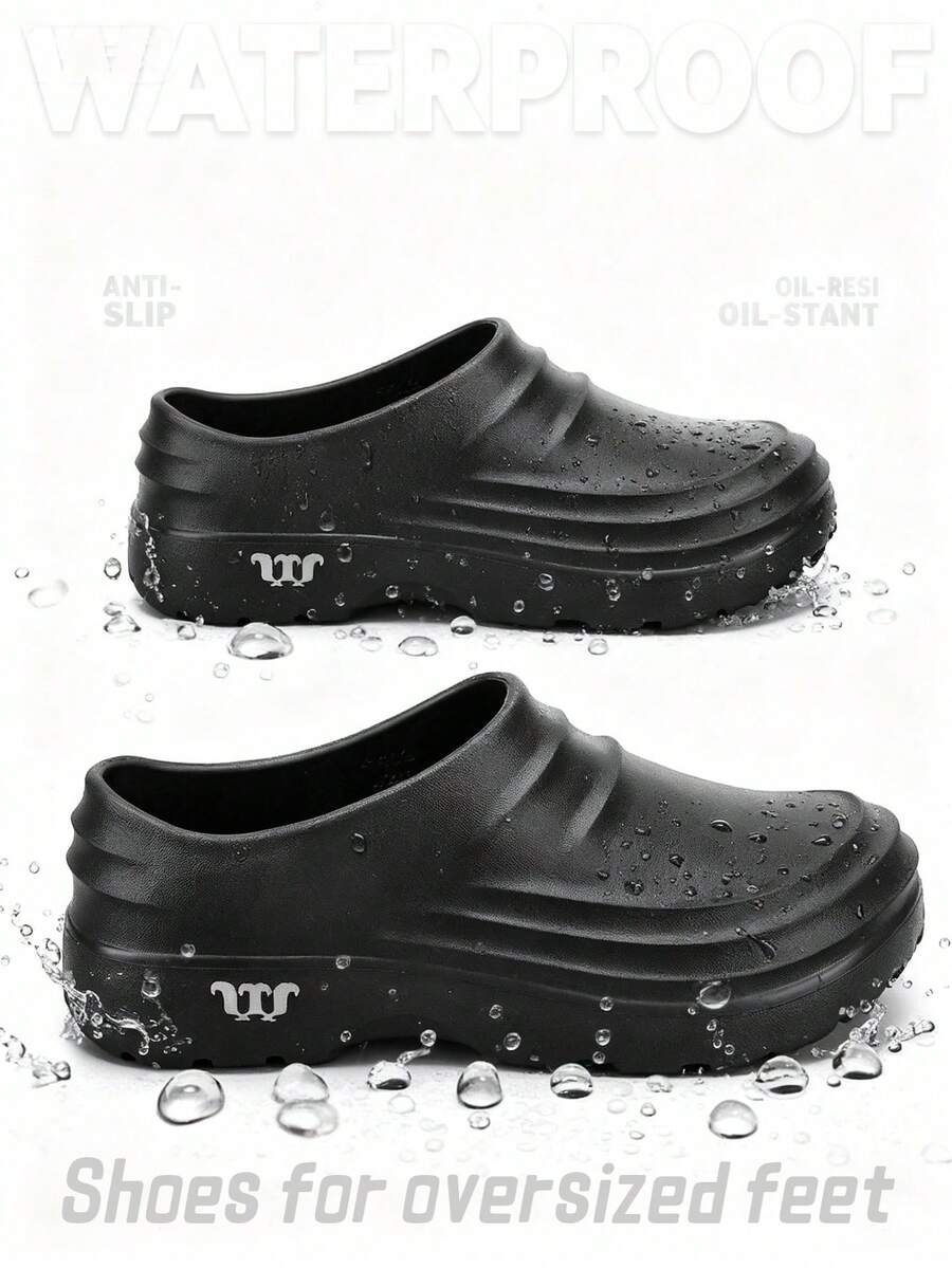 1 Pair Extra Large Size Men's Waterproof, Anti-Slip, Oil-Resistant, Durable Work Shoes For Kitchen, Chef, Hotel, Food Factory - Black - View 1