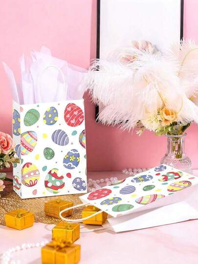 24/12pcs/Easter Party Gift Bags "Egg Pattern" Candy Gifts Gift Bags With Handle Design, Suitable For Easter, Commercial Shopping, Birthdays, And Easter Gift Filler Packaging Supplies