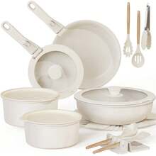 20-Piece Nonstick Pots And Pans Set, Detachable Handle Stackable, Induction/Oven  For RV & Home Kitchen, Cream White - 1 - Xem 9