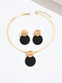 3pcs Elegant Minimalist Geometric Necklace & Earrings Jewelry Set, European & American Style - Multicolor - View 3