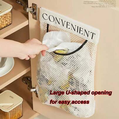 1 Pack Trash Bag Holder Dispenser Sticky Wall Mount Mesh Convenient Storage Organizer For Home Kitchen Grocery Plastic Shopping Garbage Bags Reusable Produce Tote Bag