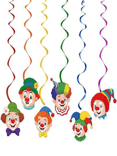 24/48pcs Clown-Themed Party Decorations | Colorful Streamer Hanging Swirls With Assorted Clown Faces For Carnival, Event & Party Ceiling Decor, Carnival Theme Party