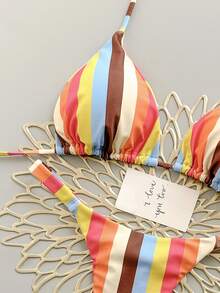 2件套波西米亚豹纹星形印花休闲可爱优雅性感扎染钩编撞色滚边比基尼泳衣，沙滩度假，春夏 - 彩色 - 查看 4