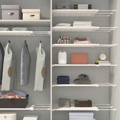 1 ชิ้น ชั้นวางของจัดระเบียบตู้เสื้อผ้าแบบไม่ต้องใช้ตะปู, ชั้นวางของสำหรับแบ่งห้องครัว, ชั้นวางของสำหรับหอพัก, ชั้นวางของในตู้เสื้อผ้า, ชั้นวางของจัดระเบียบห้องน้ำ - เหมาะสำหรับตู้เสื้อผ้า, ตู้เสื้อผ้า, ห้องนั่งเล่น