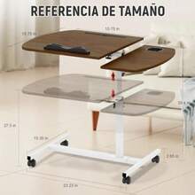 Meeyoga Escritorio para Laptop - 40+20 *40cm Escritorio Móvil de Pie con Altura AjustableGran Panel con Soporte de Vaso de Agua Ranura de Tarjeta y Ranura Plana (Nogal) - Bastante - Ver 3