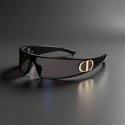 Dior 女士夏季太阳镜 女士超大一体式镜片黑色镜框金色Logo眼镜