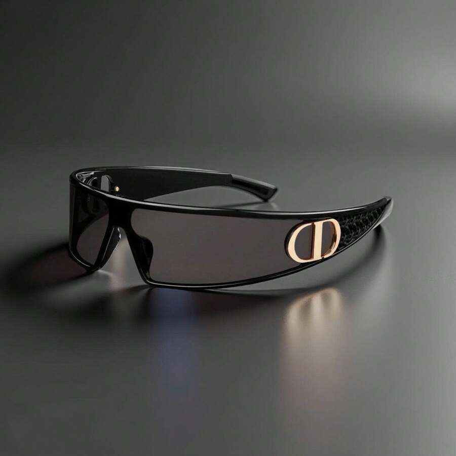 Dior 女士夏季太阳镜 女士超大一体式镜片黑色镜框金色Logo眼镜 - 黑色 - 查看 1