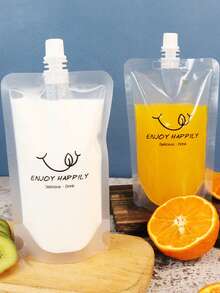 500ML Smiling Face Pattern Drink Bag Transparent Suction Nozzle Bag Disposable Soybean Milk Juice Coffee Drink Milk Bag Disposable Food Container Portable Out Drink Bag. - Multicolor - View 3