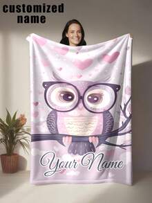 Pătură de flanel personalizabilă cu model bufniță roz - Un design simplu, unic și modern, cadou ideal de Ziua Îndrăgostiților pentru prieteni și iubiți - Moale, ușoară și caldă, potrivită pentru toate anotimpurile - Poate fi folosită pe pat, canapea, birou, camping în aer liber și călătorii - Pătură multifuncțională, pătură decorativă - Multicolor - Vizualizare 1