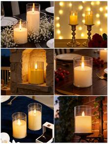 1支现代装饰圆柱形LED蜡烛，浪漫婚礼餐桌装饰LED蜡烛，柱形蜡烛，玻璃柱形蜡烛，适用于招待会、订婚派对、周年纪念、客厅餐桌摆饰、水疗中心、休闲场所、美学房间装饰、活动闪烁灯光、家居装饰、卧室、晚餐、婚礼 - 彩色 - 查看 4